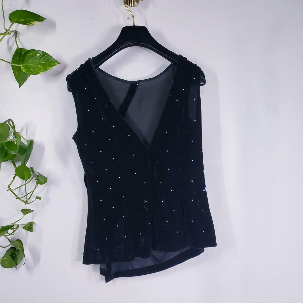 NEW Zara Women Black Polka Dots Blouse Tops LARGE V-Neck Sleeveless Ruche Velvet - Picture 9 of 10